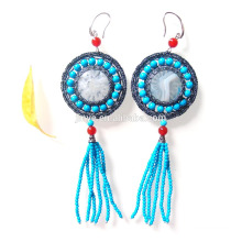 Unique Crochet Turquoise Tassel Stone Earrings